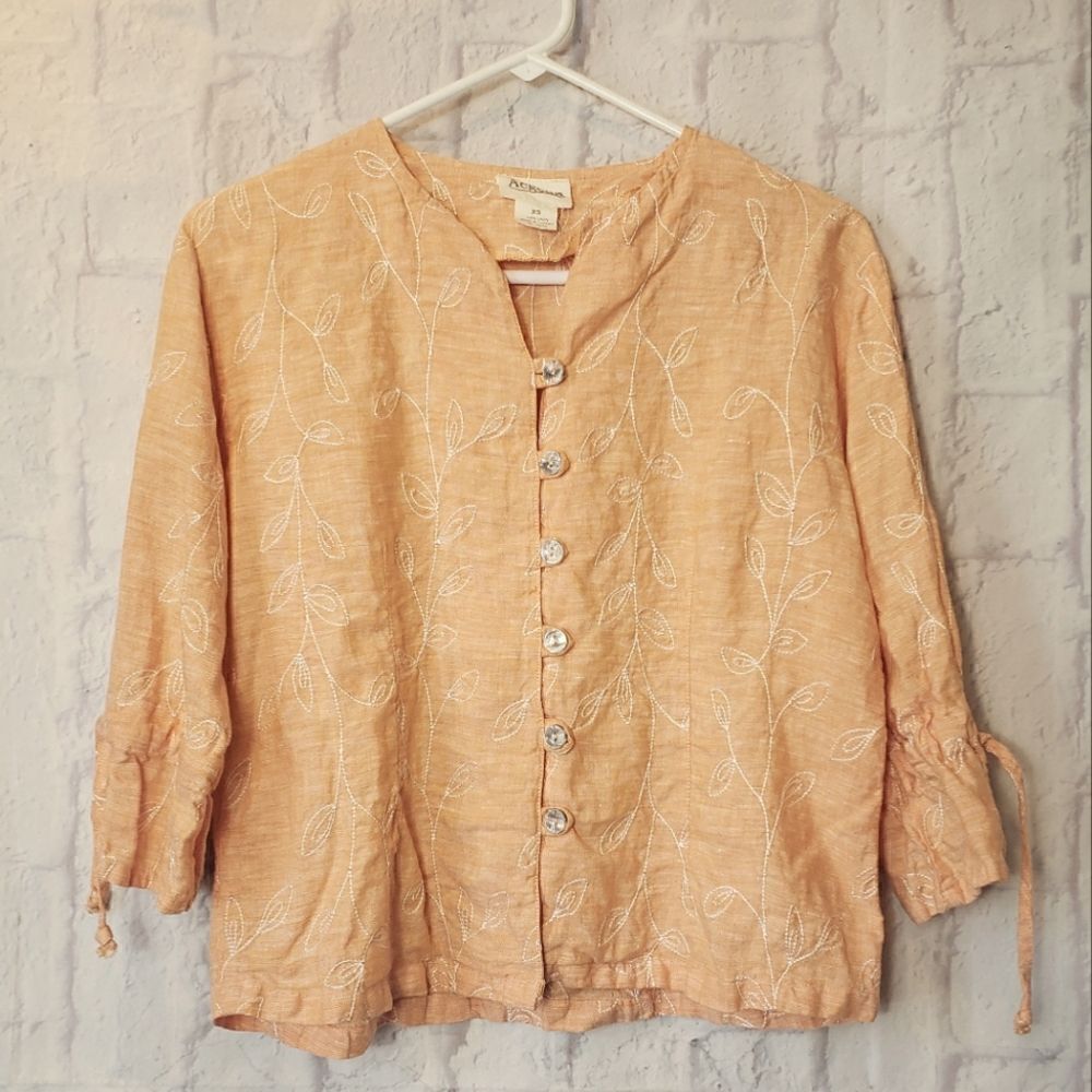 AEGEAN 100% Linen Embroidered Top XS CLEARANCE